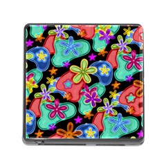 Colorful Retro Flowers Fractalius Pattern 1 Memory Card Reader (square 5 Slot) by EDDArt