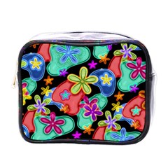 Colorful Retro Flowers Fractalius Pattern 1 Mini Toiletries Bags by EDDArt