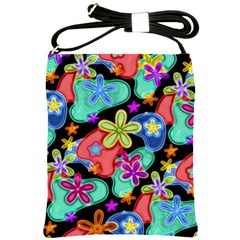 Colorful Retro Flowers Fractalius Pattern 1 Shoulder Sling Bags by EDDArt