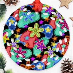 Colorful Retro Flowers Fractalius Pattern 1 Round Filigree Ornament (two Sides) by EDDArt