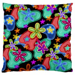 Colorful Retro Flowers Fractalius Pattern 1 Large Cushion Case (one Side) by EDDArt