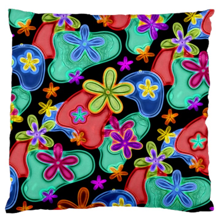 Colorful Retro Flowers Fractalius Pattern 1 Large Cushion Case (One Side)