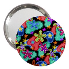 Colorful Retro Flowers Fractalius Pattern 1 3  Handbag Mirrors by EDDArt