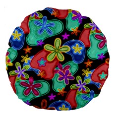 Colorful Retro Flowers Fractalius Pattern 1 Large 18  Premium Round Cushions by EDDArt