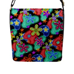 Colorful Retro Flowers Fractalius Pattern 1 Flap Messenger Bag (l)  by EDDArt