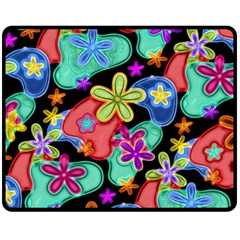 Colorful Retro Flowers Fractalius Pattern 1 Double Sided Fleece Blanket (medium)  by EDDArt