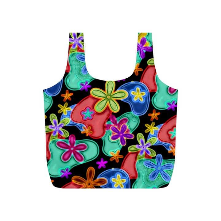 Colorful Retro Flowers Fractalius Pattern 1 Full Print Recycle Bags (S) 