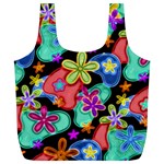 Colorful Retro Flowers Fractalius Pattern 1 Full Print Recycle Bags (L)  Back