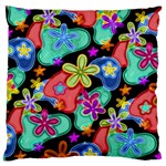 Colorful Retro Flowers Fractalius Pattern 1 Large Flano Cushion Case (Two Sides) Front