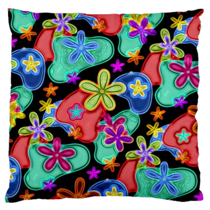 Colorful Retro Flowers Fractalius Pattern 1 Large Flano Cushion Case (Two Sides)