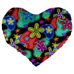 Colorful Retro Flowers Fractalius Pattern 1 Large 19  Premium Flano Heart Shape Cushions Back