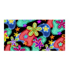 Colorful Retro Flowers Fractalius Pattern 1 Satin Wrap by EDDArt