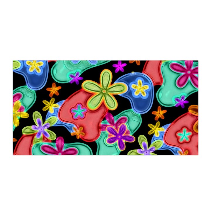 Colorful Retro Flowers Fractalius Pattern 1 Satin Wrap