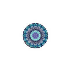 Folk Art Lotus Mandala Blue Turquoise 1  Mini Magnets by EDDArt