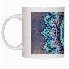 Folk Art Lotus Mandala Blue Turquoise White Mugs by EDDArt