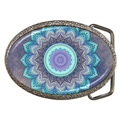 Folk Art Lotus Mandala Blue Turquoise Belt Buckles by EDDArt