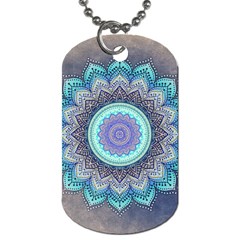 Folk Art Lotus Mandala Blue Turquoise Dog Tag (one Side) by EDDArt