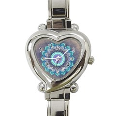 Folk Art Lotus Mandala Blue Turquoise Heart Italian Charm Watch by EDDArt