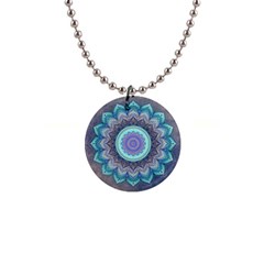 Folk Art Lotus Mandala Blue Turquoise Button Necklaces by EDDArt