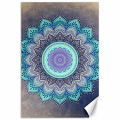 Folk Art Lotus Mandala Blue Turquoise Canvas 24  X 36  by EDDArt