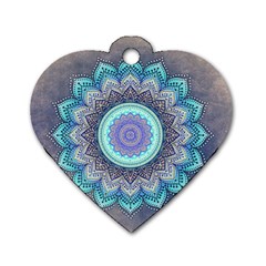 Folk Art Lotus Mandala Blue Turquoise Dog Tag Heart (two Sides) by EDDArt