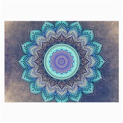 Folk Art Lotus Mandala Blue Turquoise Large Glasses Cloth (2-side) by EDDArt