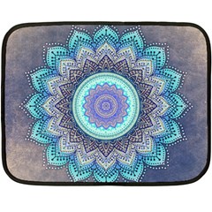 Folk Art Lotus Mandala Blue Turquoise Fleece Blanket (mini) by EDDArt