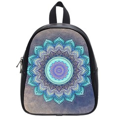 Folk Art Lotus Mandala Blue Turquoise School Bag (small) by EDDArt