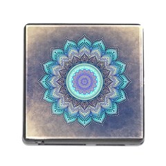 Folk Art Lotus Mandala Blue Turquoise Memory Card Reader (square 5 Slot) by EDDArt