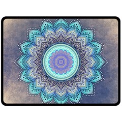 Folk Art Lotus Mandala Blue Turquoise Fleece Blanket (large)  by EDDArt