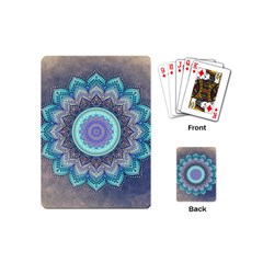 Folk Art Lotus Mandala Blue Turquoise Playing Cards (mini)  by EDDArt