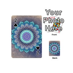 Folk Art Lotus Mandala Blue Turquoise Playing Cards 54 (mini)  by EDDArt