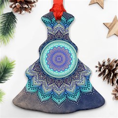 Folk Art Lotus Mandala Blue Turquoise Ornament (christmas Tree)  by EDDArt