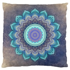 Folk Art Lotus Mandala Blue Turquoise Large Cushion Case (two Sides) by EDDArt