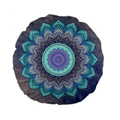 Folk Art Lotus Mandala Blue Turquoise Standard 15  Premium Round Cushions by EDDArt