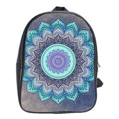 Folk Art Lotus Mandala Blue Turquoise School Bag (xl) by EDDArt