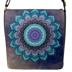 Folk Art Lotus Mandala Blue Turquoise Flap Messenger Bag (s) by EDDArt