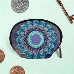 Folk Art Lotus Mandala Blue Turquoise Accessory Pouches (small)  by EDDArt