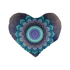 Folk Art Lotus Mandala Blue Turquoise Standard 16  Premium Flano Heart Shape Cushions by EDDArt