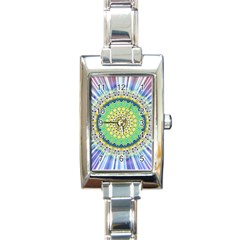 Power Mandala Sun Blue Green Yellow Lilac Rectangle Italian Charm Watch by EDDArt