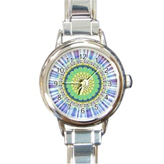 Power Mandala Sun Blue Green Yellow Lilac Round Italian Charm Watch by EDDArt