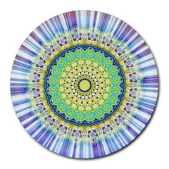 Power Mandala Sun Blue Green Yellow Lilac Round Mousepads by EDDArt