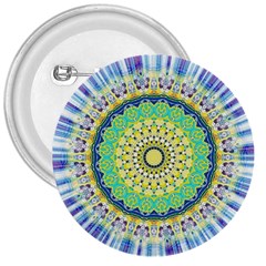 Power Mandala Sun Blue Green Yellow Lilac 3  Buttons by EDDArt