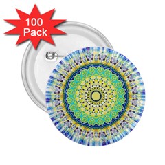 Power Mandala Sun Blue Green Yellow Lilac 2 25  Buttons (100 Pack)  by EDDArt