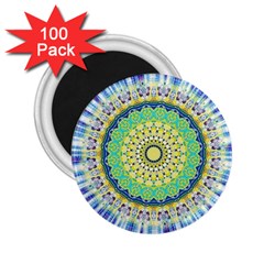 Power Mandala Sun Blue Green Yellow Lilac 2 25  Magnets (100 Pack)  by EDDArt