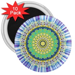 Power Mandala Sun Blue Green Yellow Lilac 3  Magnets (10 Pack)  by EDDArt