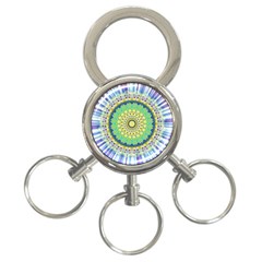 Power Mandala Sun Blue Green Yellow Lilac 3-ring Key Chains by EDDArt