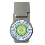 Power Mandala Sun Blue Green Yellow Lilac Money Clips (Round)  Front