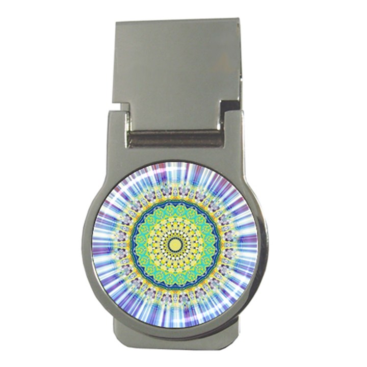 Power Mandala Sun Blue Green Yellow Lilac Money Clips (Round) 