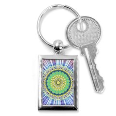 Power Mandala Sun Blue Green Yellow Lilac Key Chains (rectangle)  by EDDArt